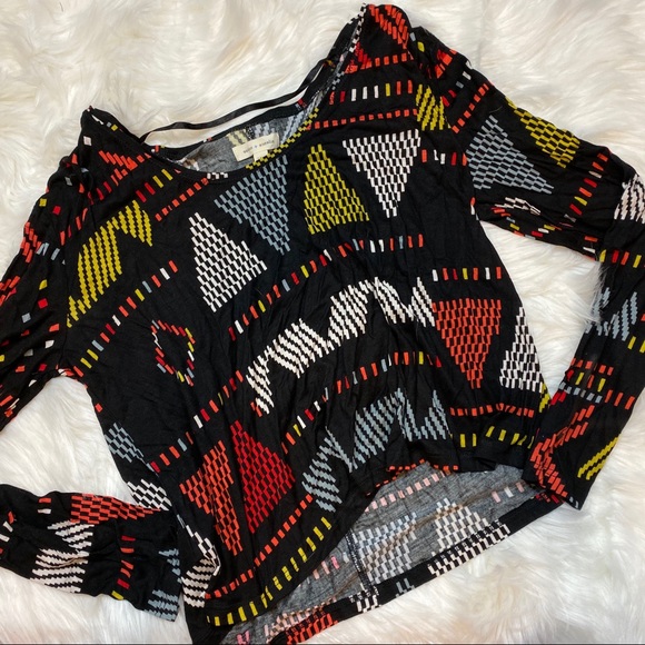Urban Outfitters Black Orange Tribal Boxy Long Sleeve Shirt Blouse - Picture 7 of 8